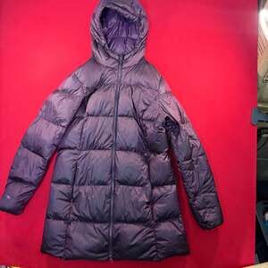 Eddie Bauer Women's Hooded Long Puffer Coat in Deep Purple